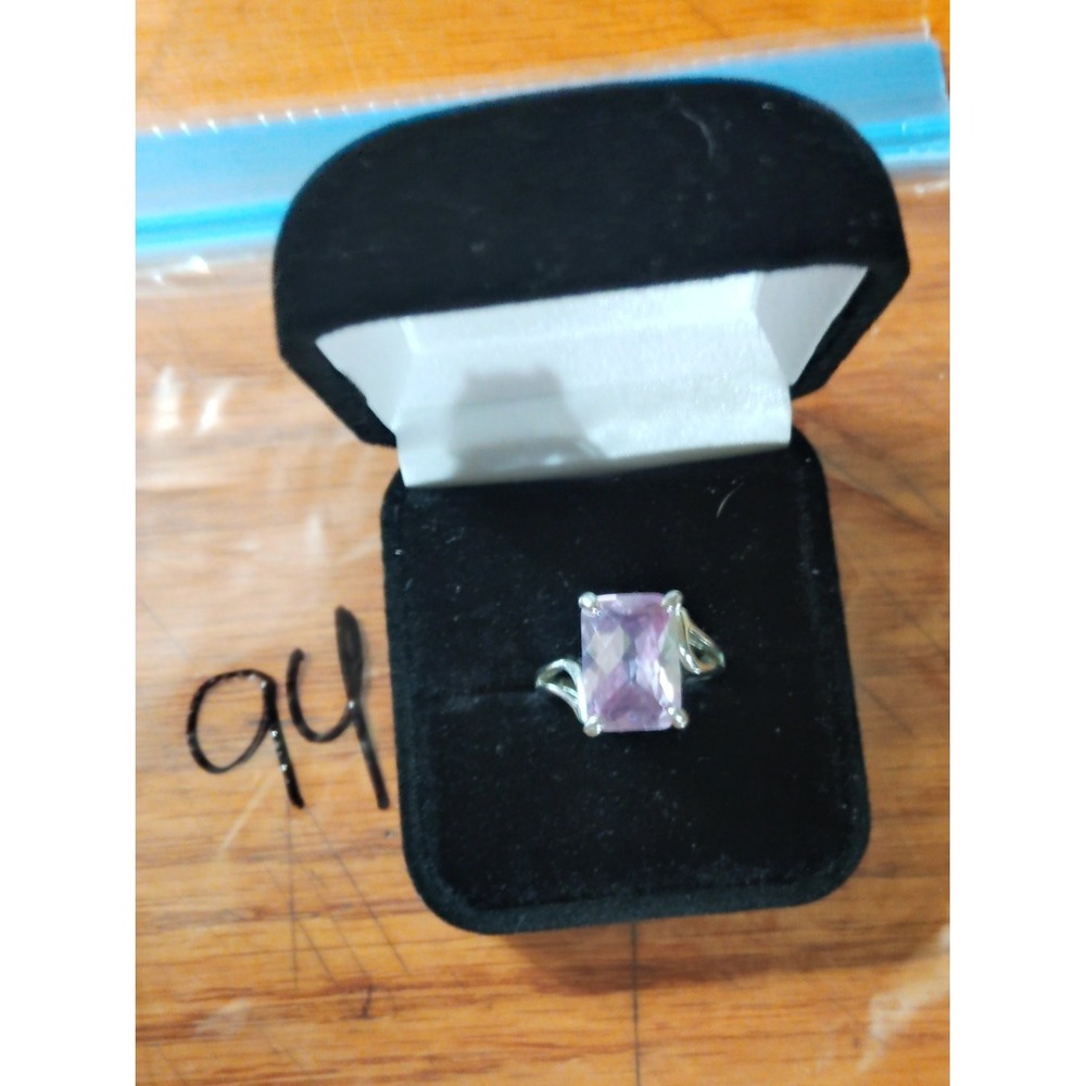 925 Pink Lavender Radiant Cut Stone Solitaire Cocktail Ring Size 8.5